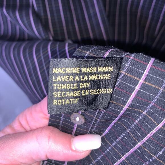 Ben Hogan men’s button down dress shirt SZ L Black striped career button up - Picture 6 of 13